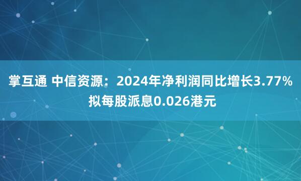 掌互通 中信资源：2024年净利润同比增长3.77% 拟每股派息0.026港元